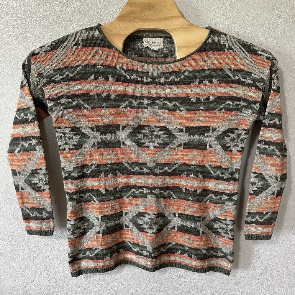 Denim & Supply Ralph Lauren Sweater Women Medium Green Orange Aztec Southwestern